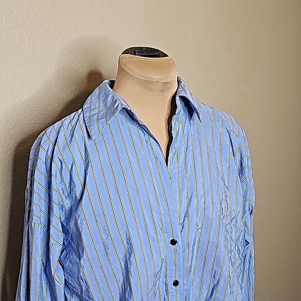 Zara Small Shirt Dress Button Front Blue Stripe Twist Front Long sleeve - Picture 4 of 11
